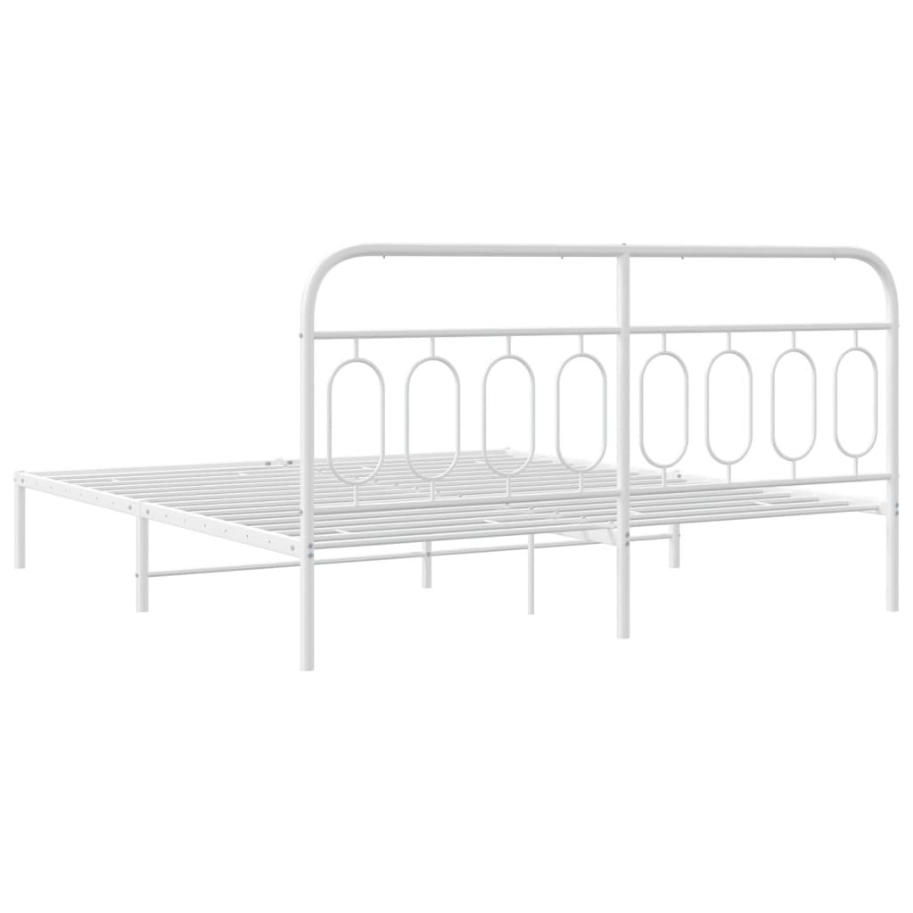 Metal Bed Frame without Mattress with Headboard White 183x203 cm King