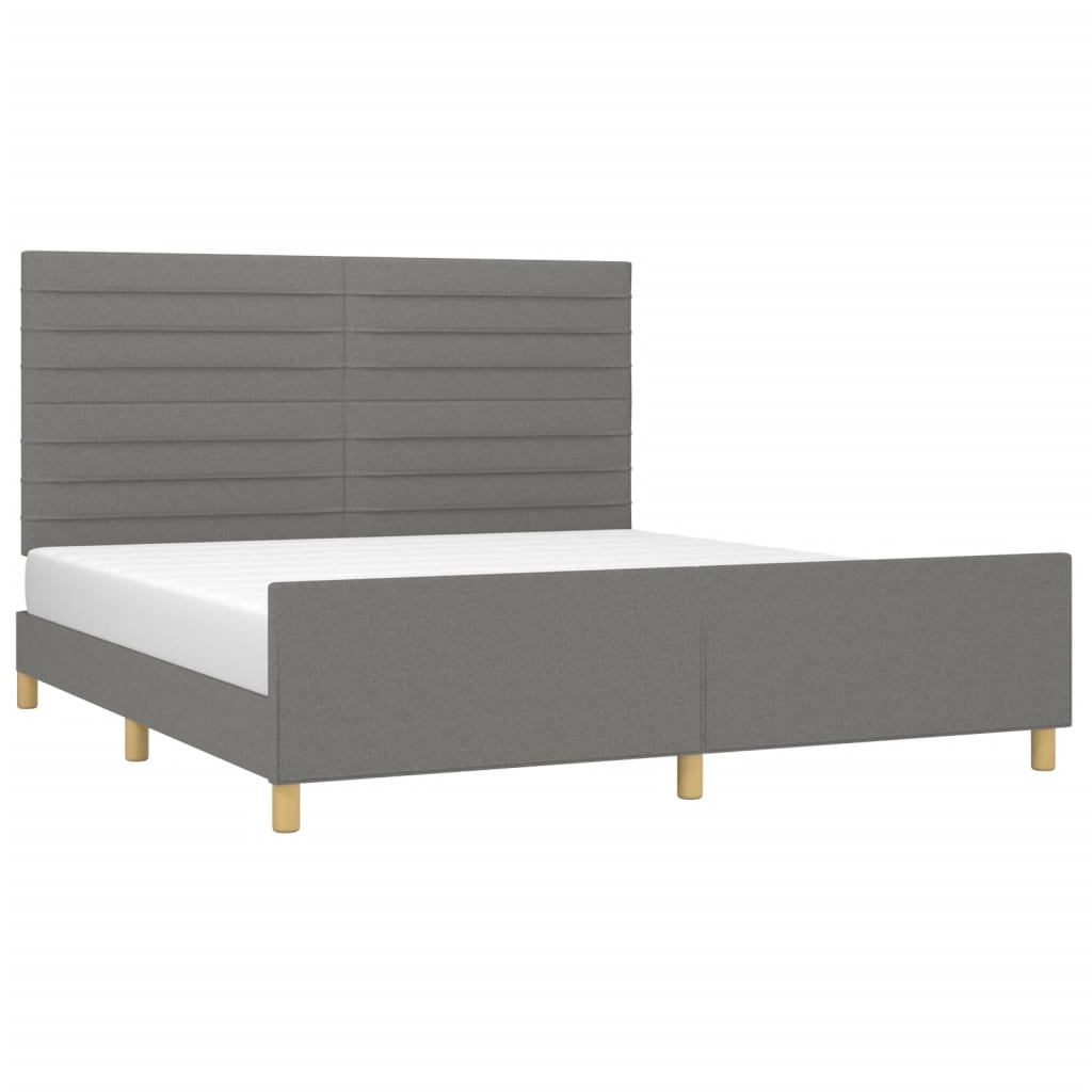 Bed Frame with Headboard Dark Grey 153x203 cm Queen Size Fabric