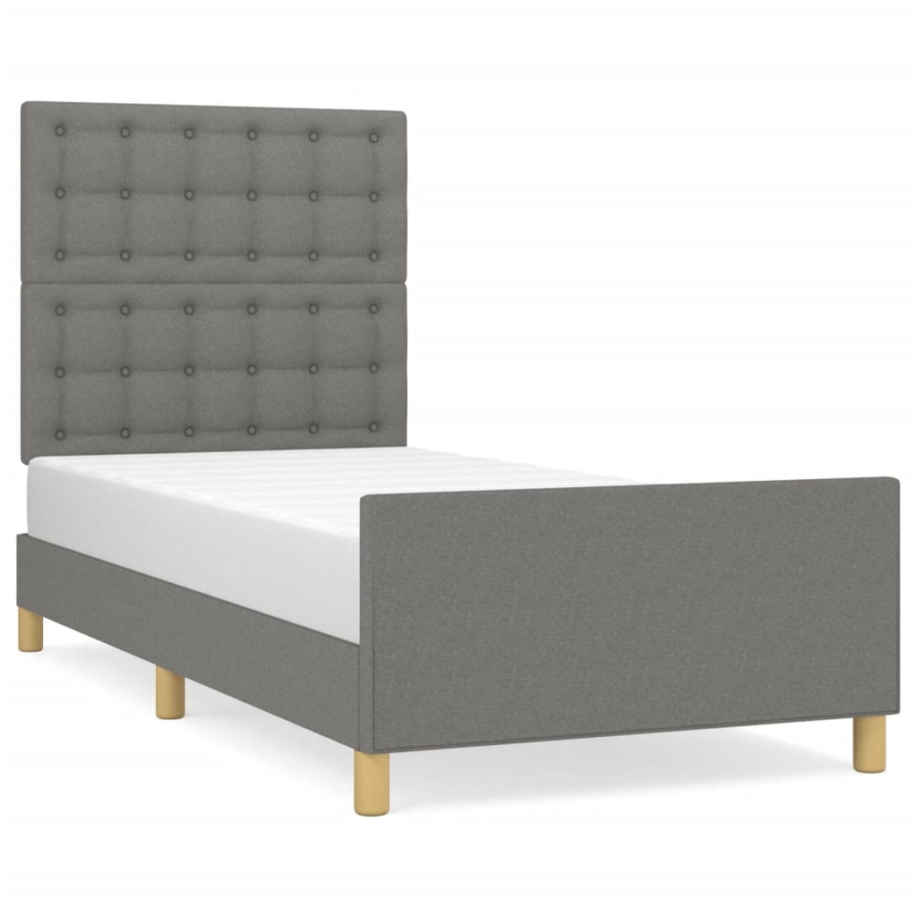 Bed Frame with Headboard Dark Grey 106x203 cm King Single Size Fabric