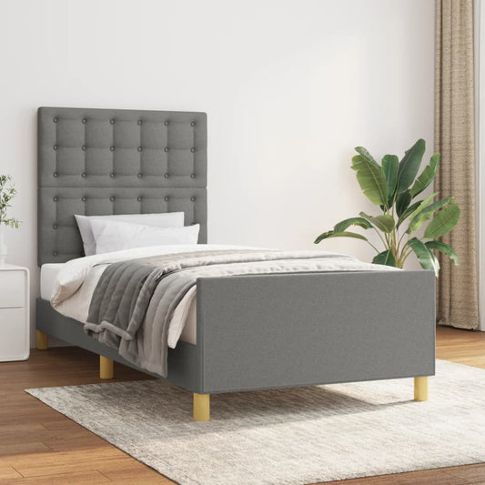 Bed Frame with Headboard Dark Grey 106x203 cm King Single Size Fabric