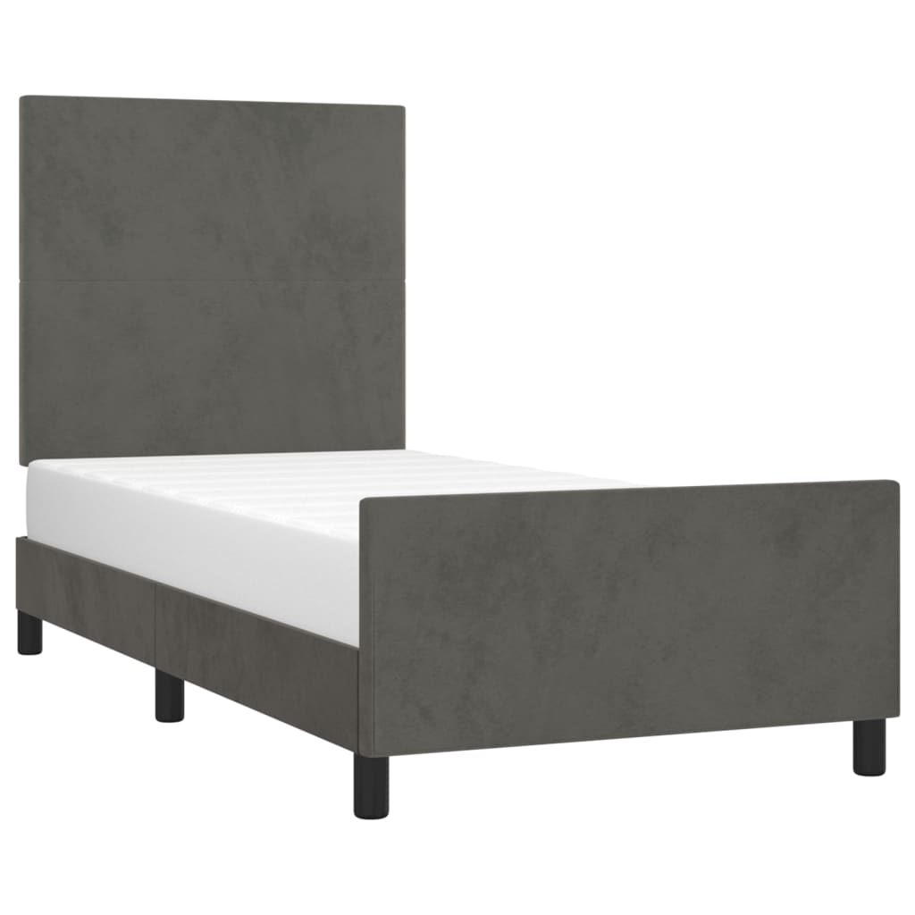 Bed Frame with Headboard Dark Grey 106x203 cm King Single Size Velvet