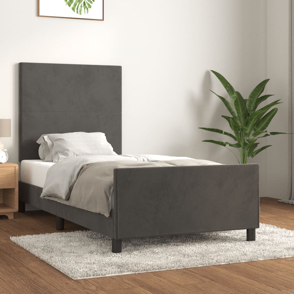 Bed Frame with Headboard Dark Grey 106x203 cm King Single Size Velvet