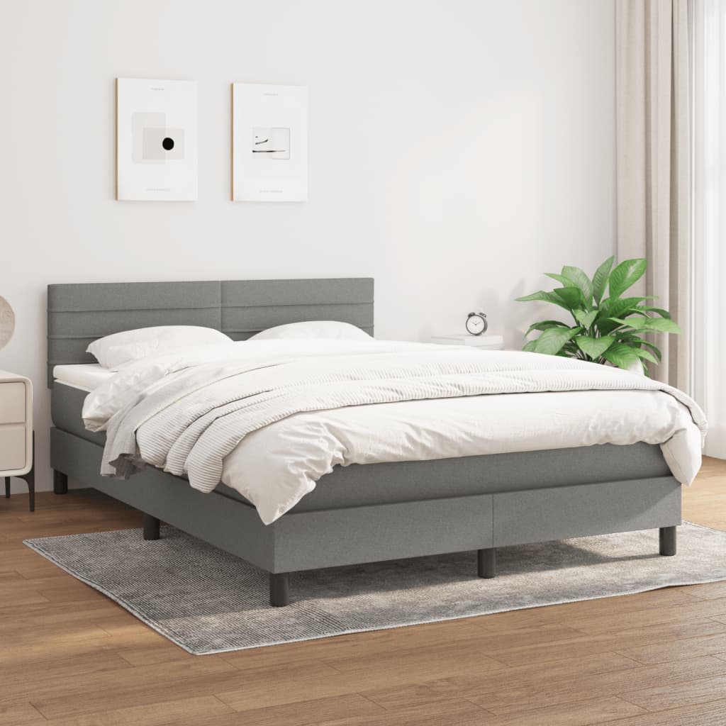 Box Spring Bed with Mattress Dark Grey 137x187 cm Double Size Fabric