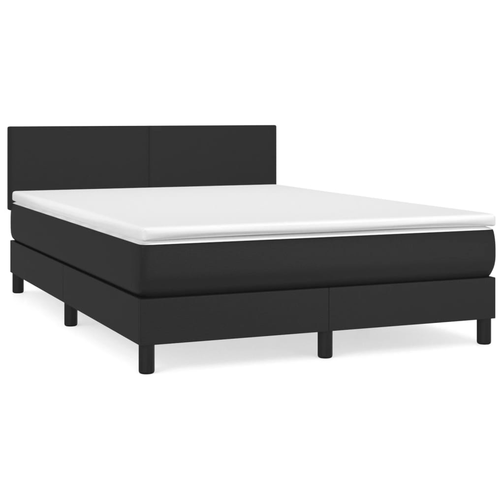 Box Spring Bed with Mattress Black 137x187 cm Double Size Faux Leather