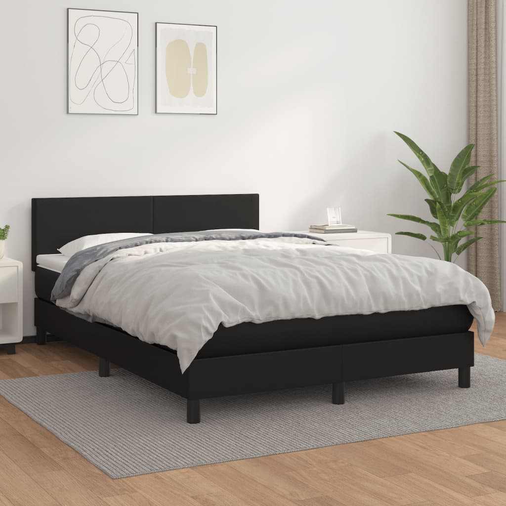 Box Spring Bed with Mattress Black 153x203 cm Queen Size Faux Leather