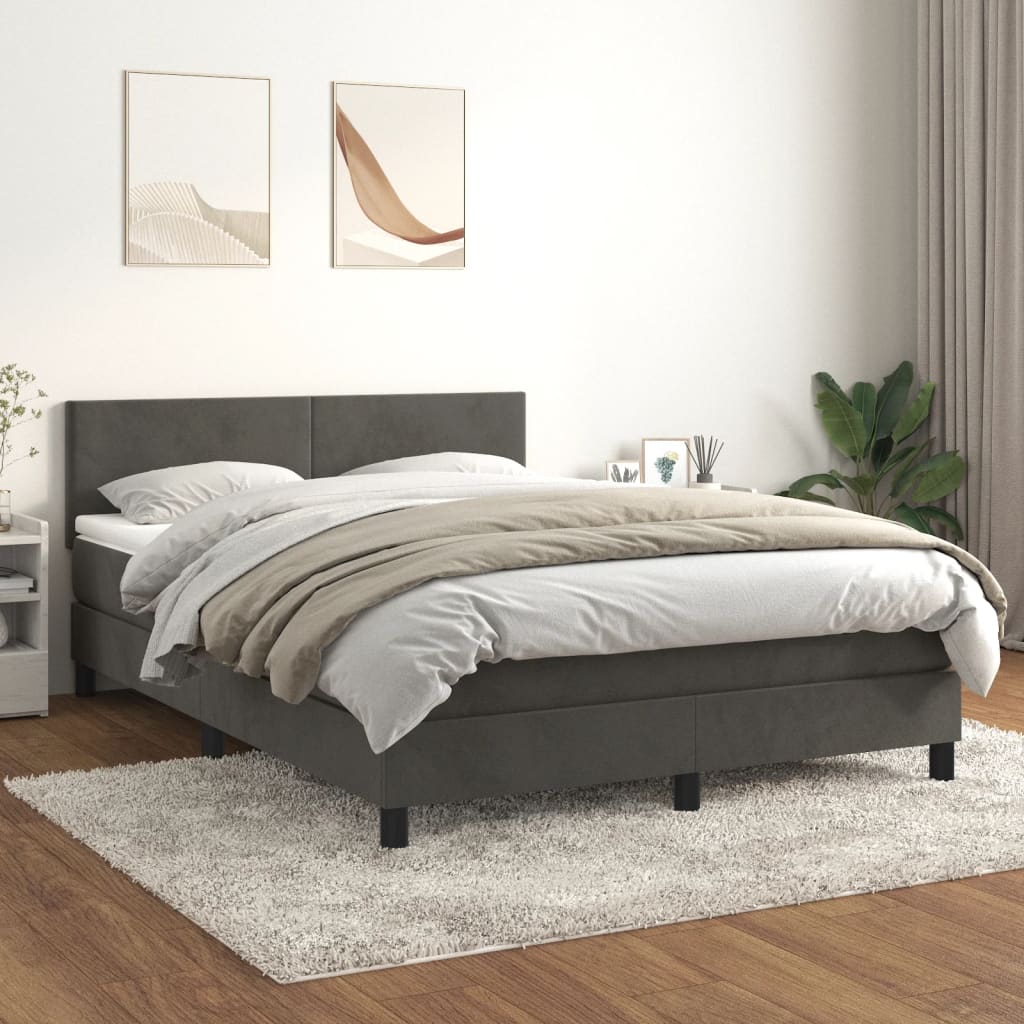 Box Spring Bed with Mattress Dark Grey 153x203 cm Queen Size Velvet