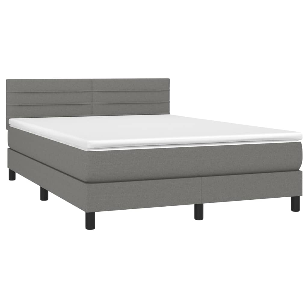 Box Spring Bed with Mattress&LED Dark Grey 137x187 cm Double Size Fabric