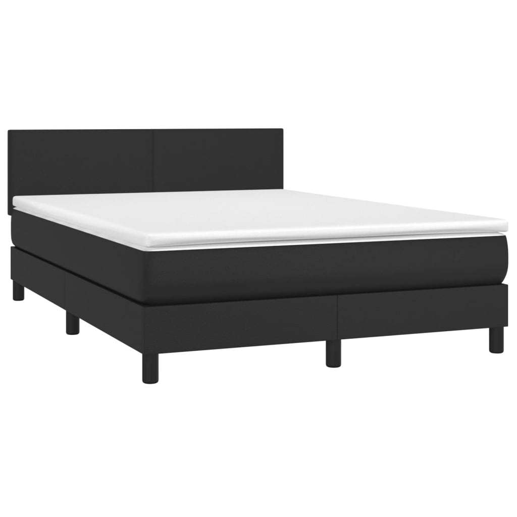 Box Spring Bed with Mattress&LED Black 137x187 cm Double Size Faux Leather