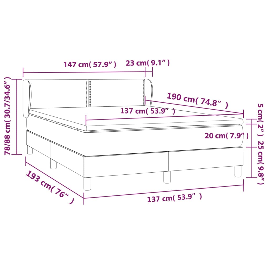 Box Spring Bed with Mattress Dark Grey 137x187 cm Double Size Fabric