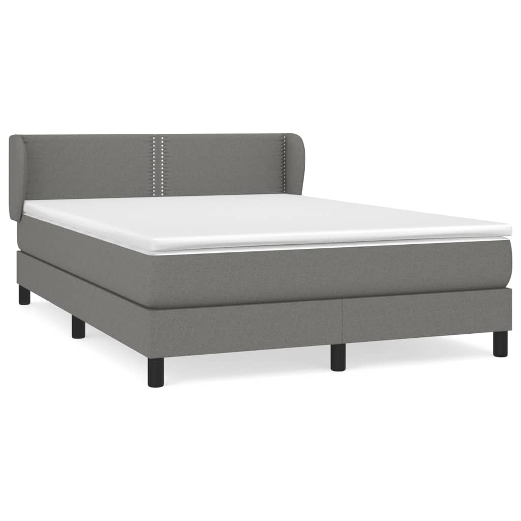 Box Spring Bed with Mattress Dark Grey 137x187 cm Double Size Fabric