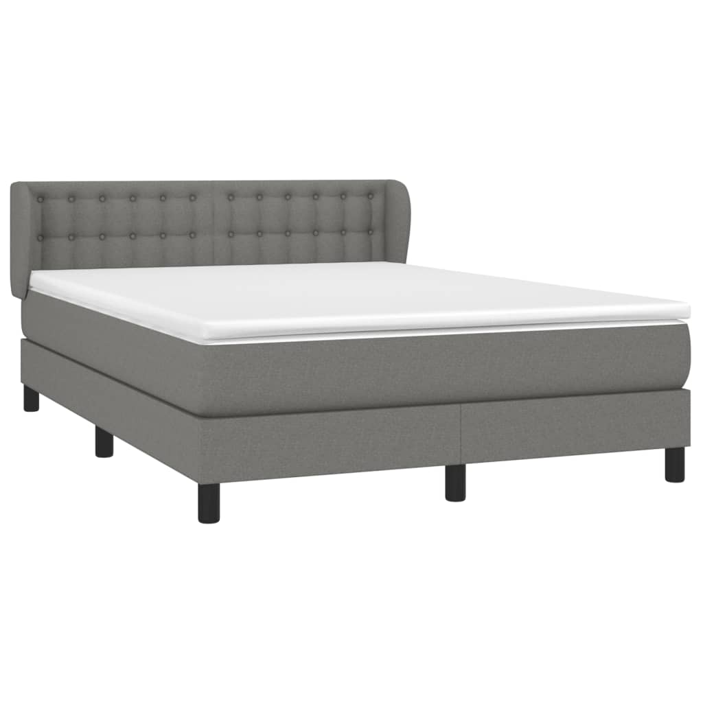 Box Spring Bed with Mattress Dark Grey 137x187 cm Double Size Fabric