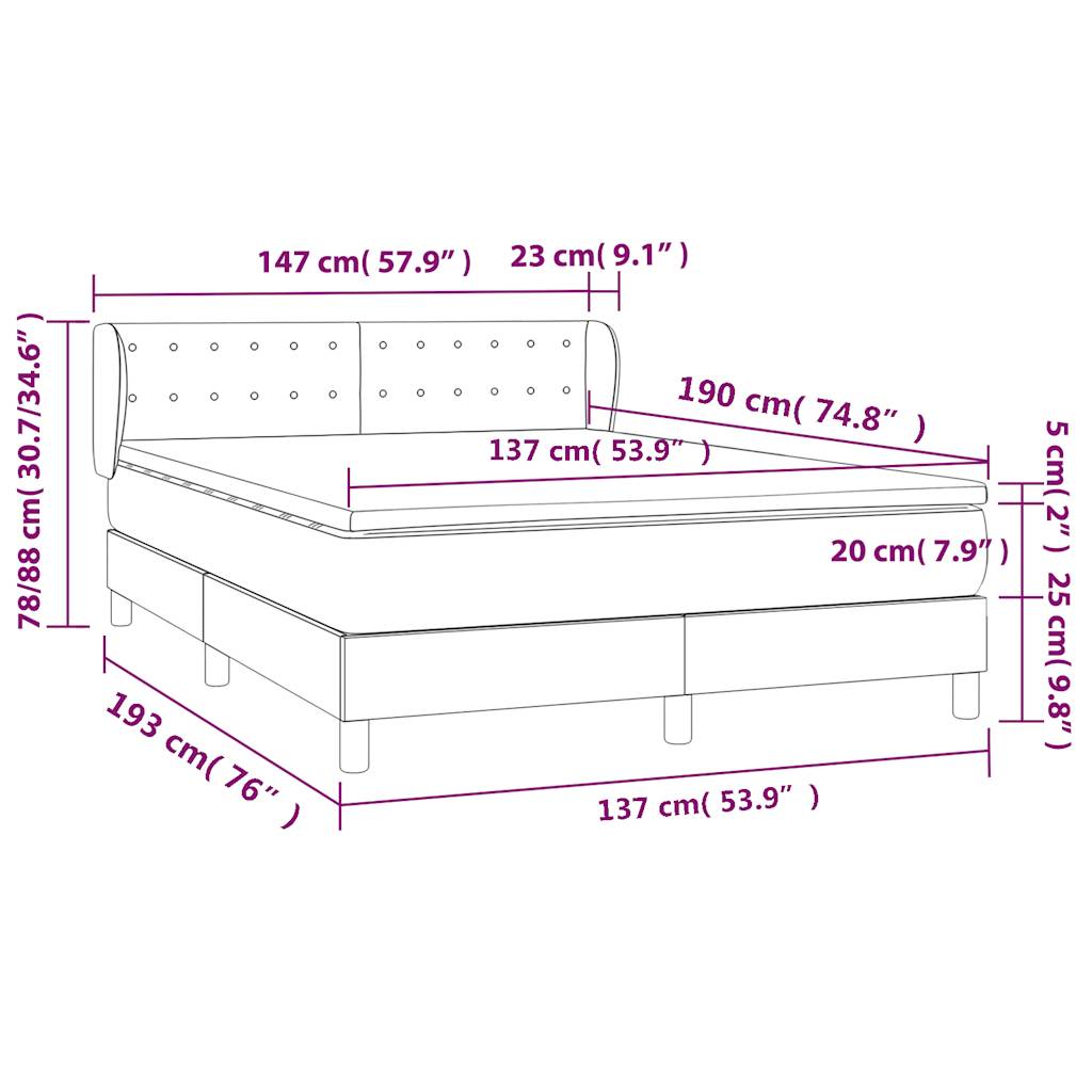 Box Spring Bed with Mattress Dark Grey 137x187 cm Double Size Fabric