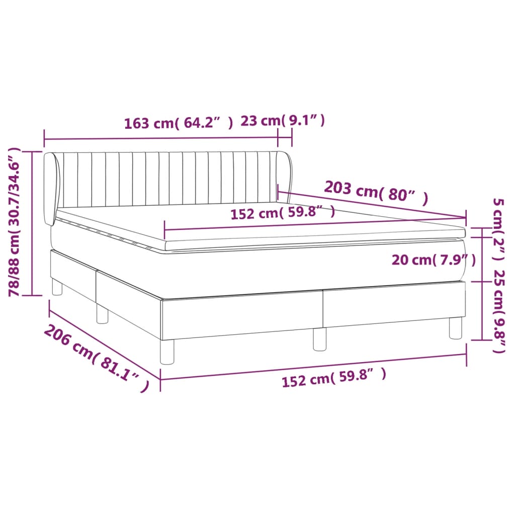 Box Spring Bed with Mattress Dark Grey 153x203 cm Queen Size Fabric