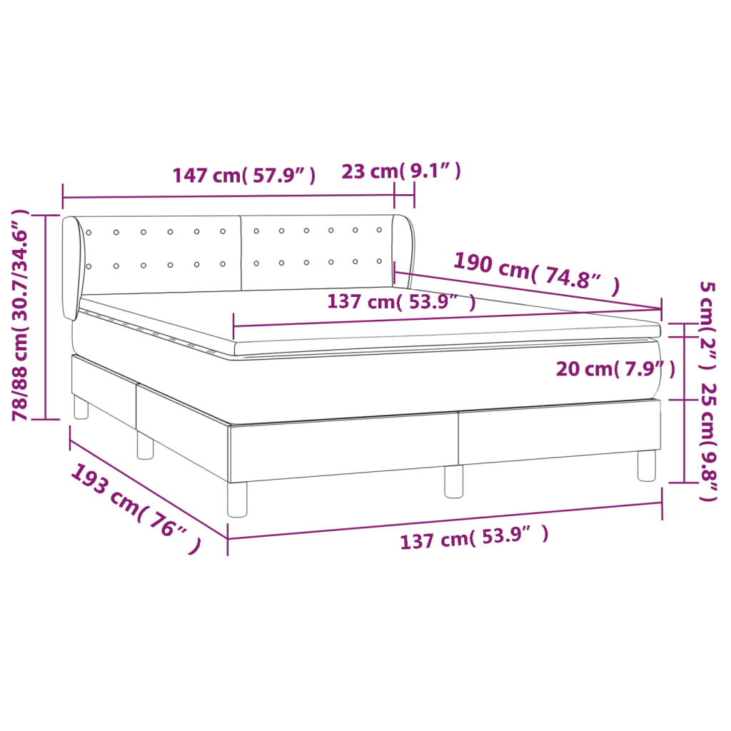 Box Spring Bed with Mattress Black 137x187 cm Double Size Faux Leather