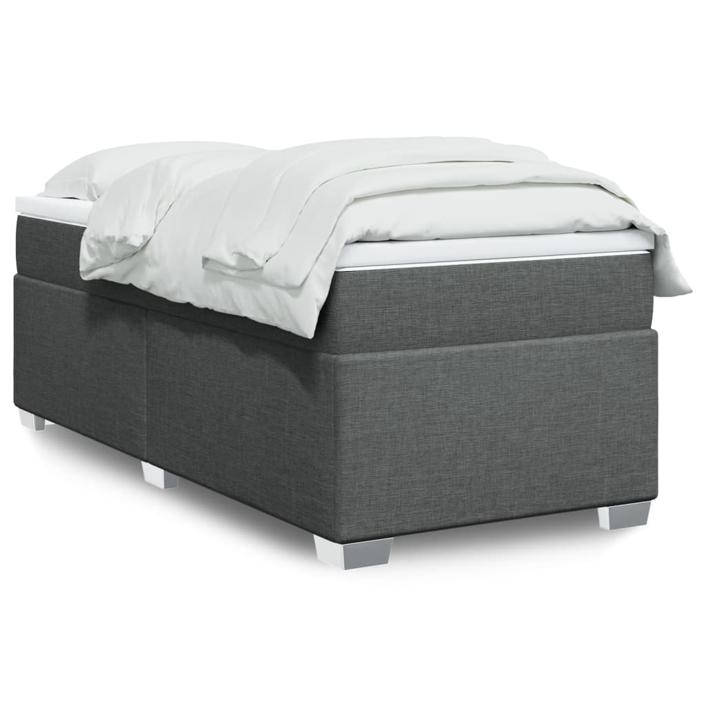 Box Spring Bed with Mattress Dark Grey King Single Fabric