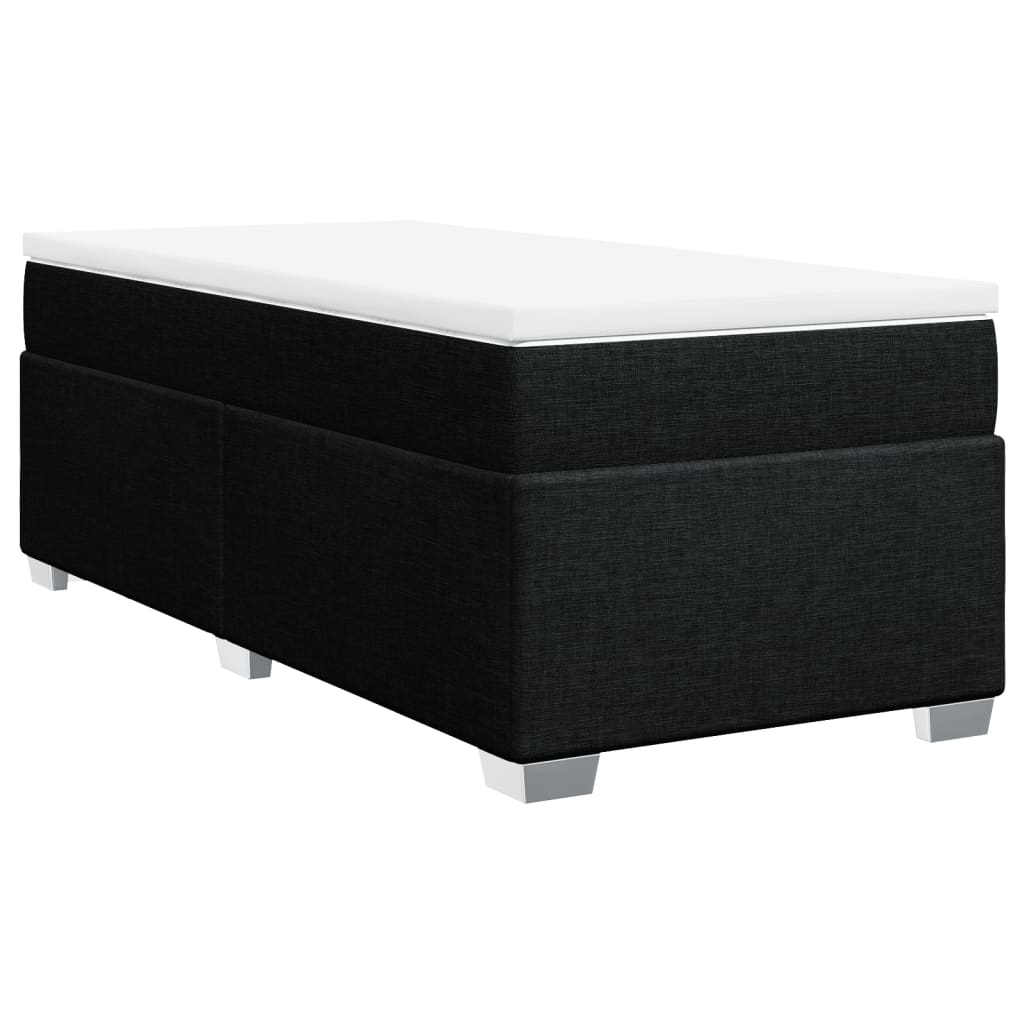 Box Spring Bed with Mattress Black King Single Fabric