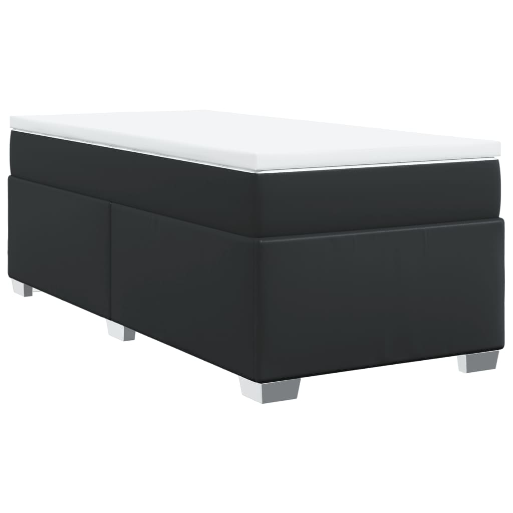 Box Spring Bed with Mattress Black King Single Faux Leather