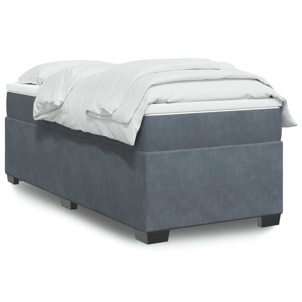 Box Spring Bed with Mattress Dark Grey King Single Velvet