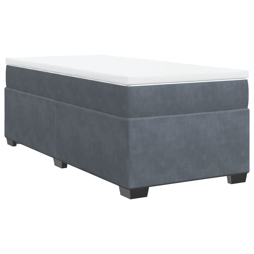 Box Spring Bed with Mattress Dark Grey King Single Velvet