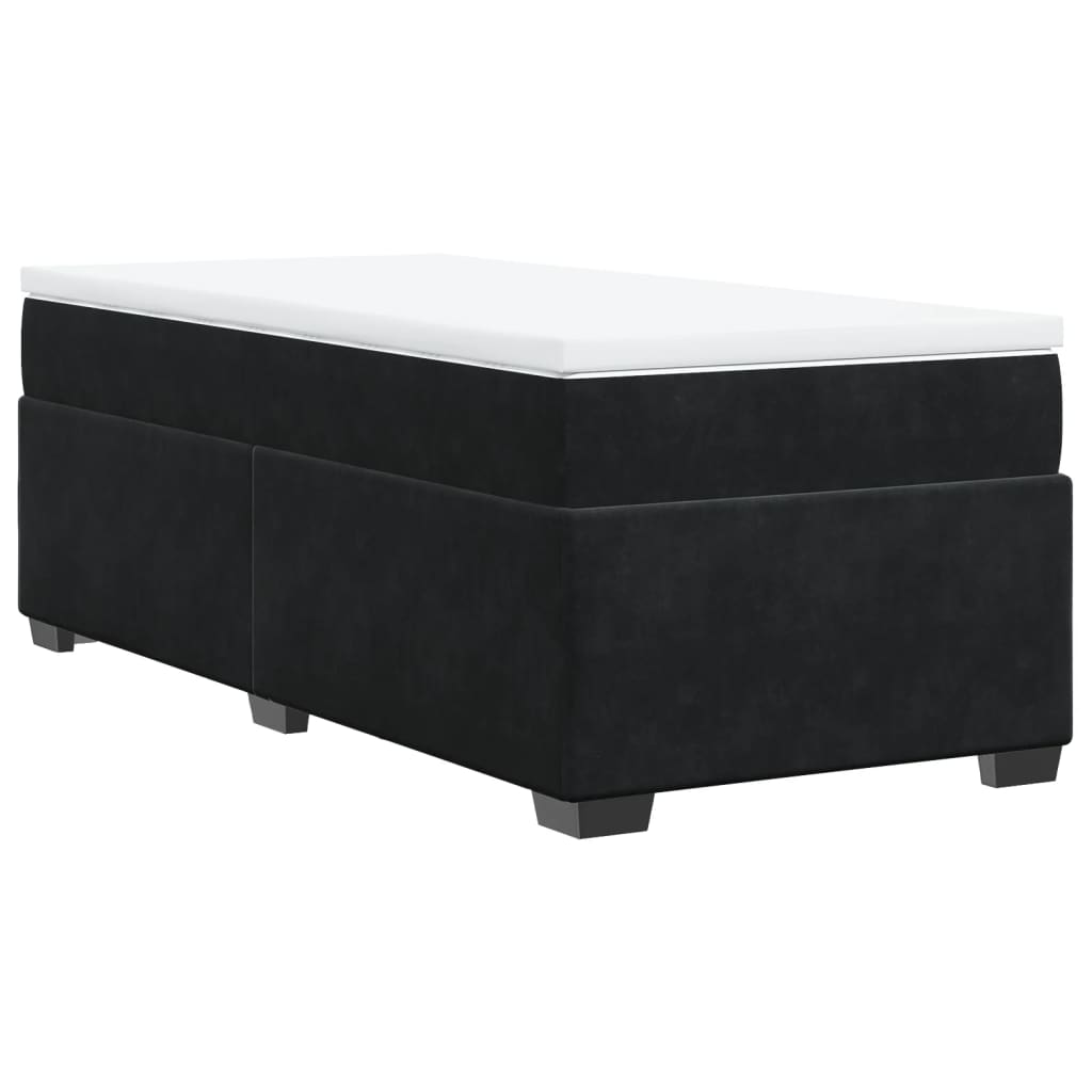 Box Spring Bed with Mattress Black King Single Velvet