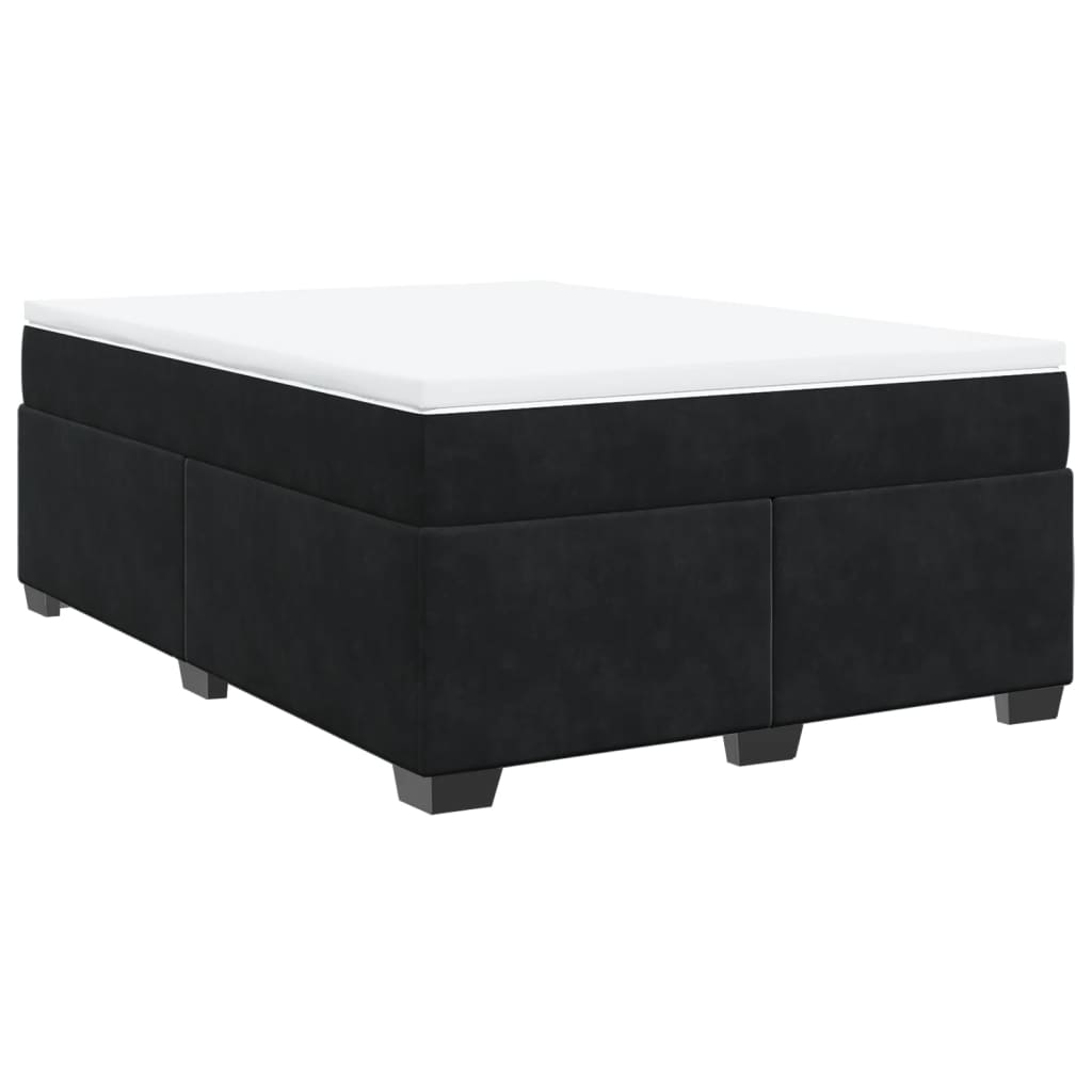 Box Spring Bed with Mattress Black Double Velvet