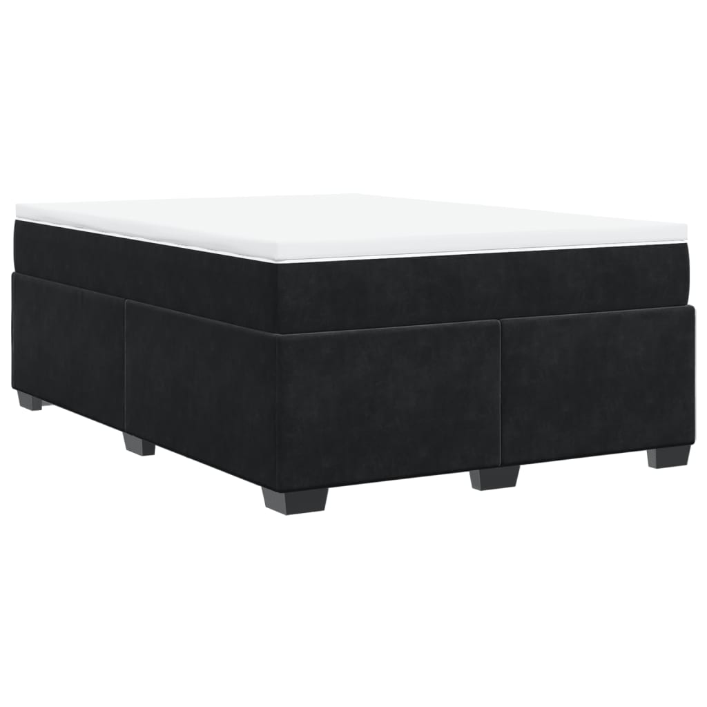 Box Spring Bed with Mattress Black Double Velvet