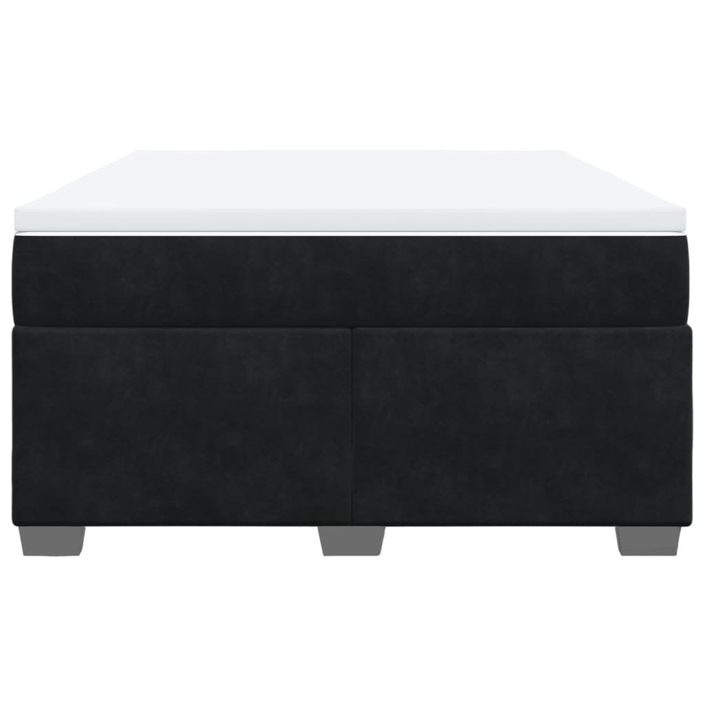 Box Spring Bed with Mattress Black Queen Velvet