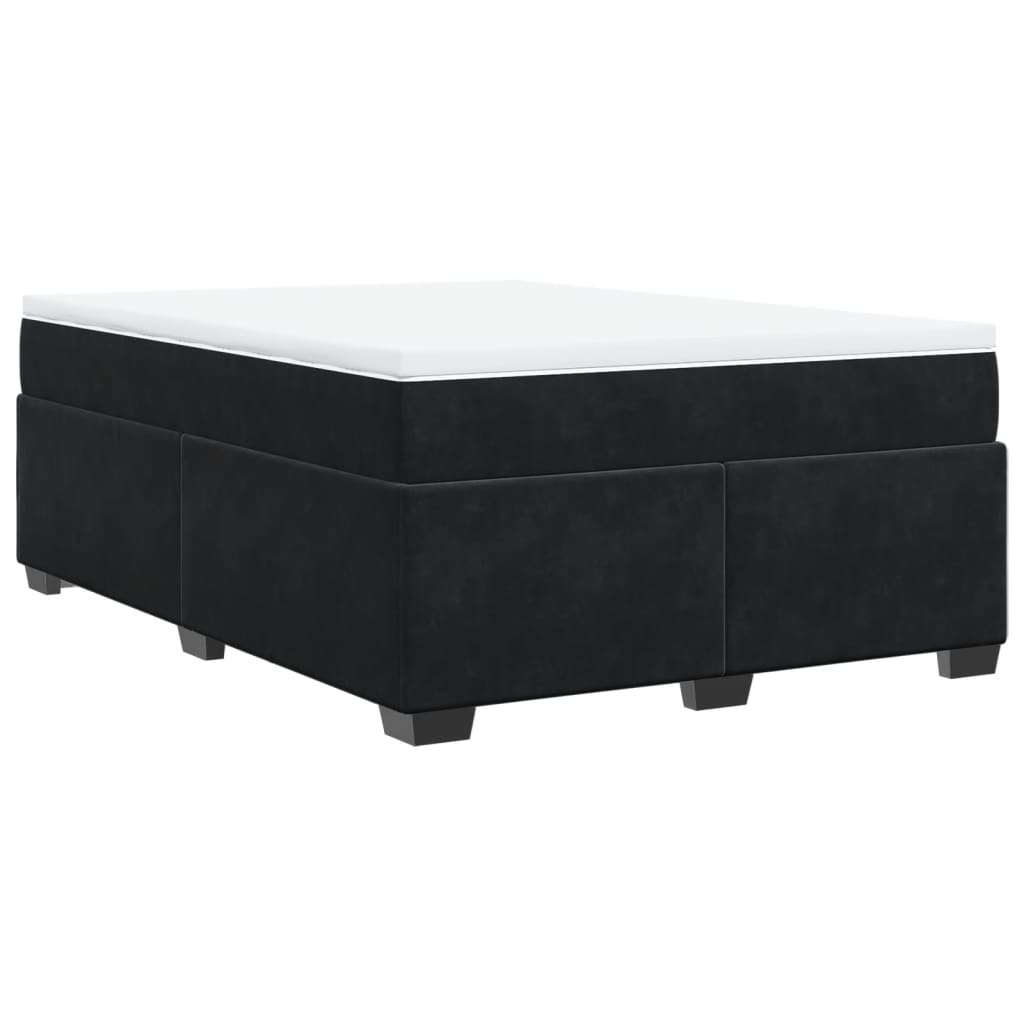 Box Spring Bed with Mattress Black Queen Velvet