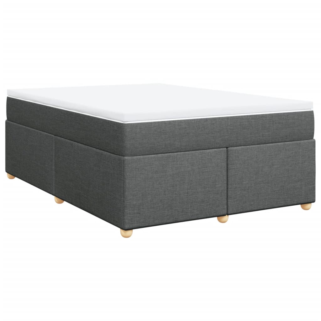 Box Spring Bed with Mattress Dark Grey Double Fabric