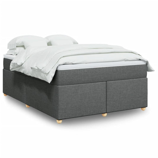 Box Spring Bed with Mattress Dark Grey Double Fabric