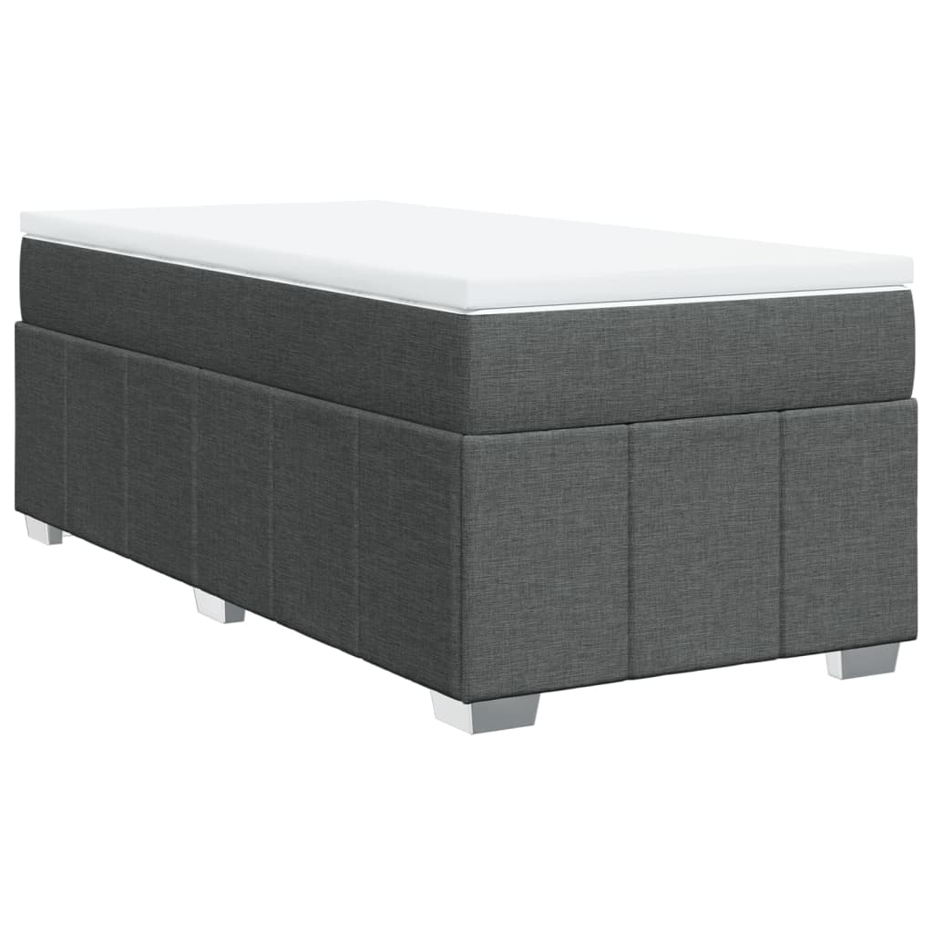 Box Spring Bed with Mattress Dark Grey King Single Size Fabric