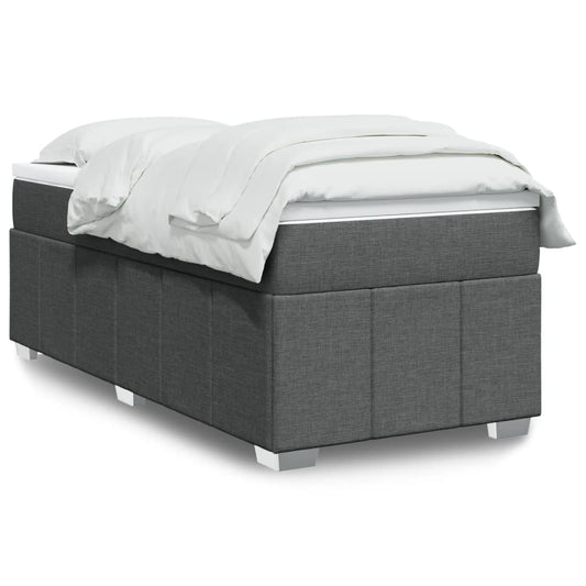 Box Spring Bed with Mattress Dark Grey King Single Size Fabric