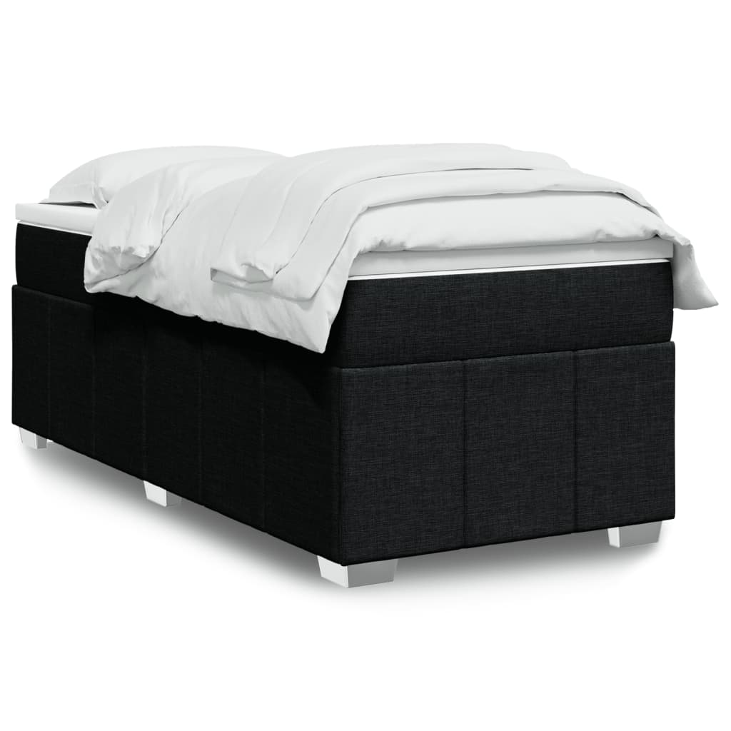 Box Spring Bed with Mattress Black King Single Fabric