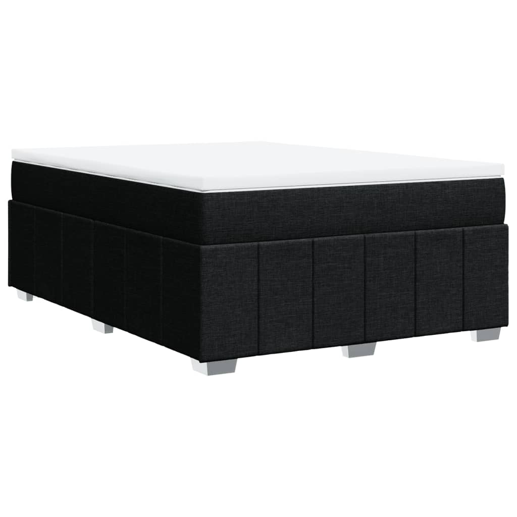 Box Spring Bed with Mattress Black Queen Size Fabric