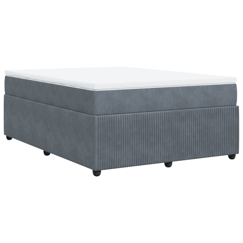 Box Spring Bed with Mattress Dark Grey Double Velvet