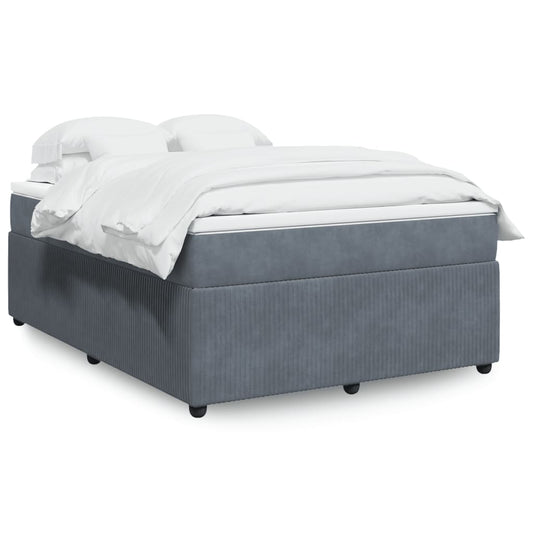 Box Spring Bed with Mattress Dark Grey Double Velvet