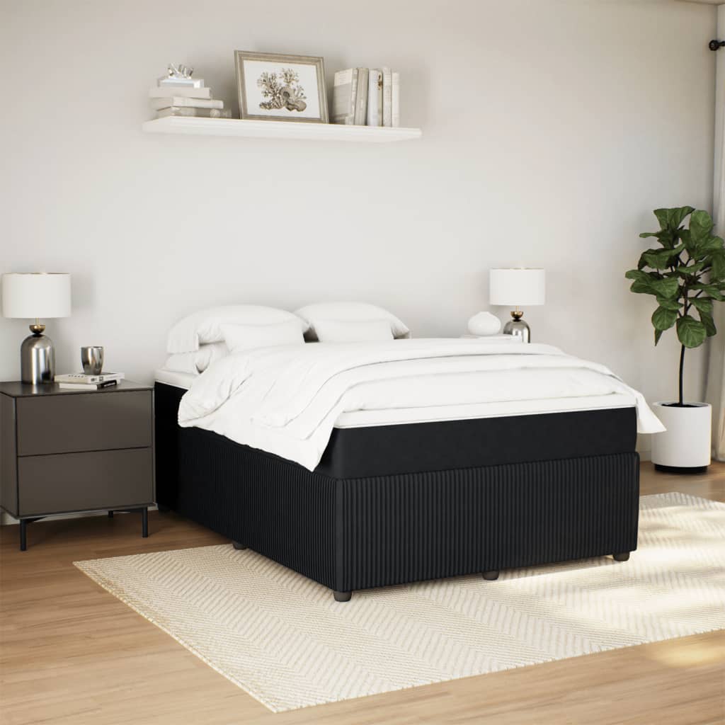 Box Spring Bed with Mattress Black Double Velvet