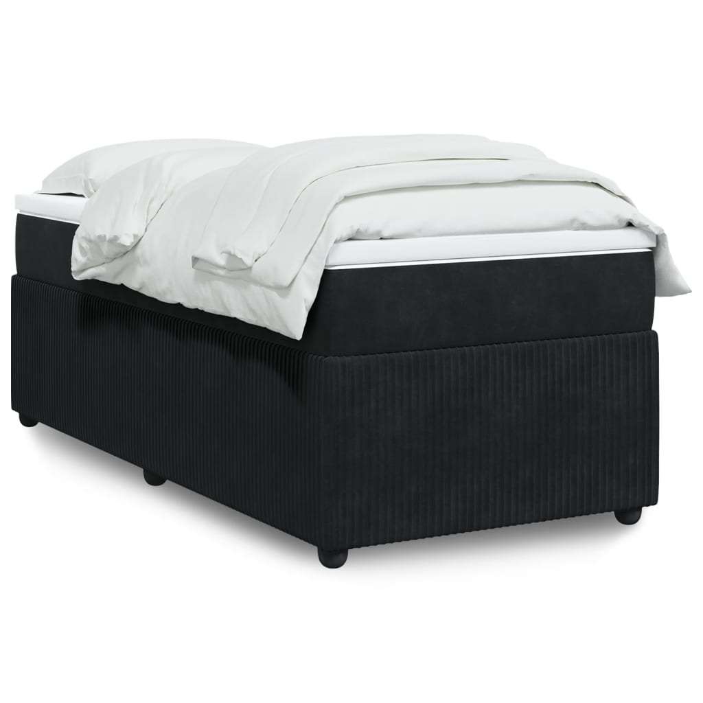 Box Spring Bed with Mattress Black King Single Velvet