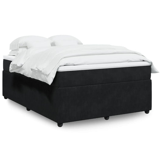 Box Spring Bed with Mattress Black Queen Velvet