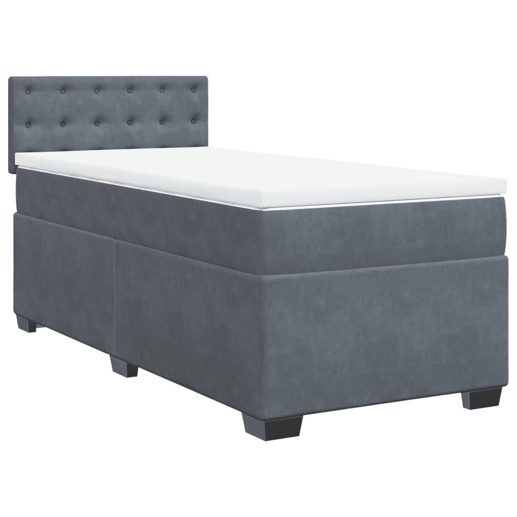 Box Spring Bed with Mattress Dark Grey King Single Fabric