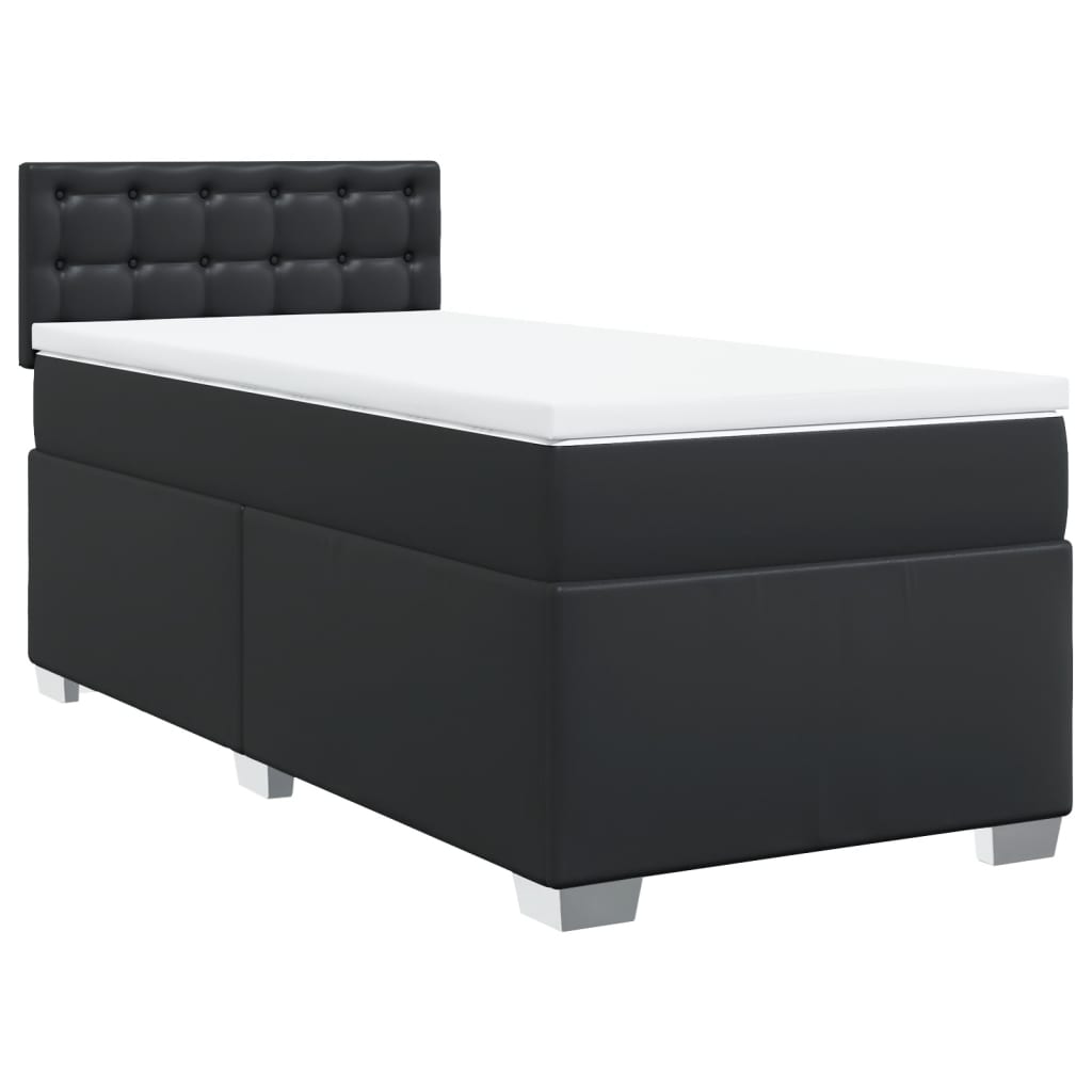 Box Spring Bed with Mattress Black King Single Faux Leather