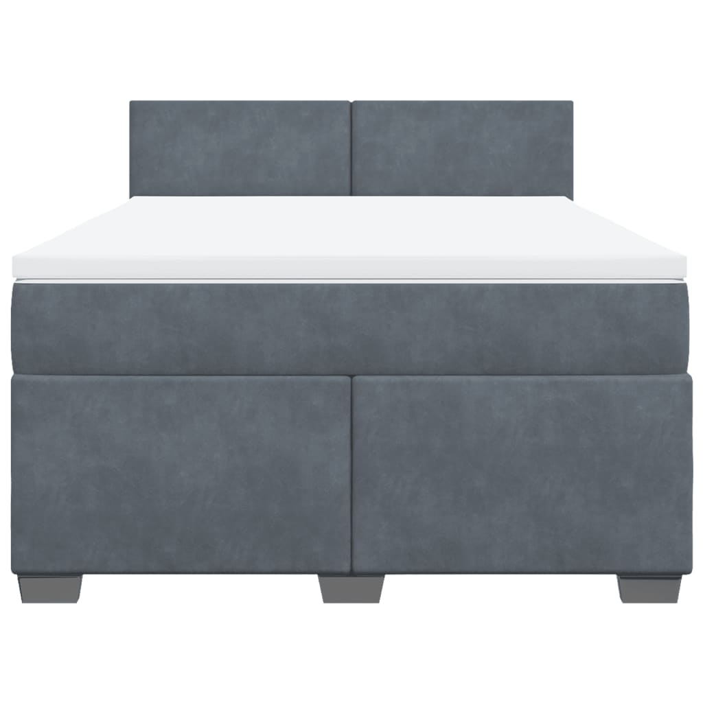 Box Spring Bed with Mattress Dark Grey Double Velvet