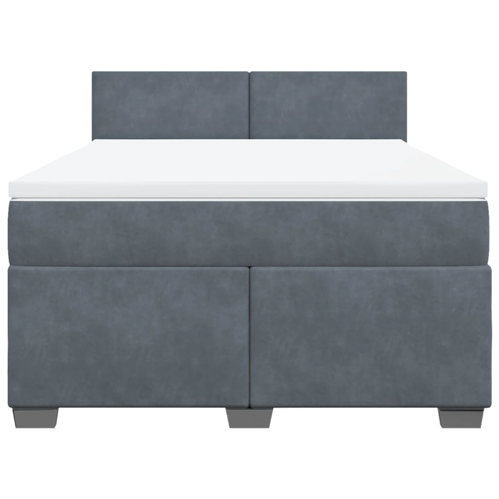 Box Spring Bed with Mattress Dark Grey Queen Velvet