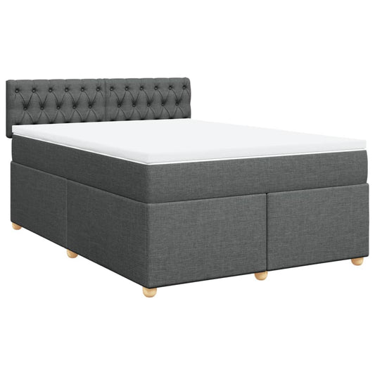 Box Spring Bed with Mattress Dark Grey Double Fabric