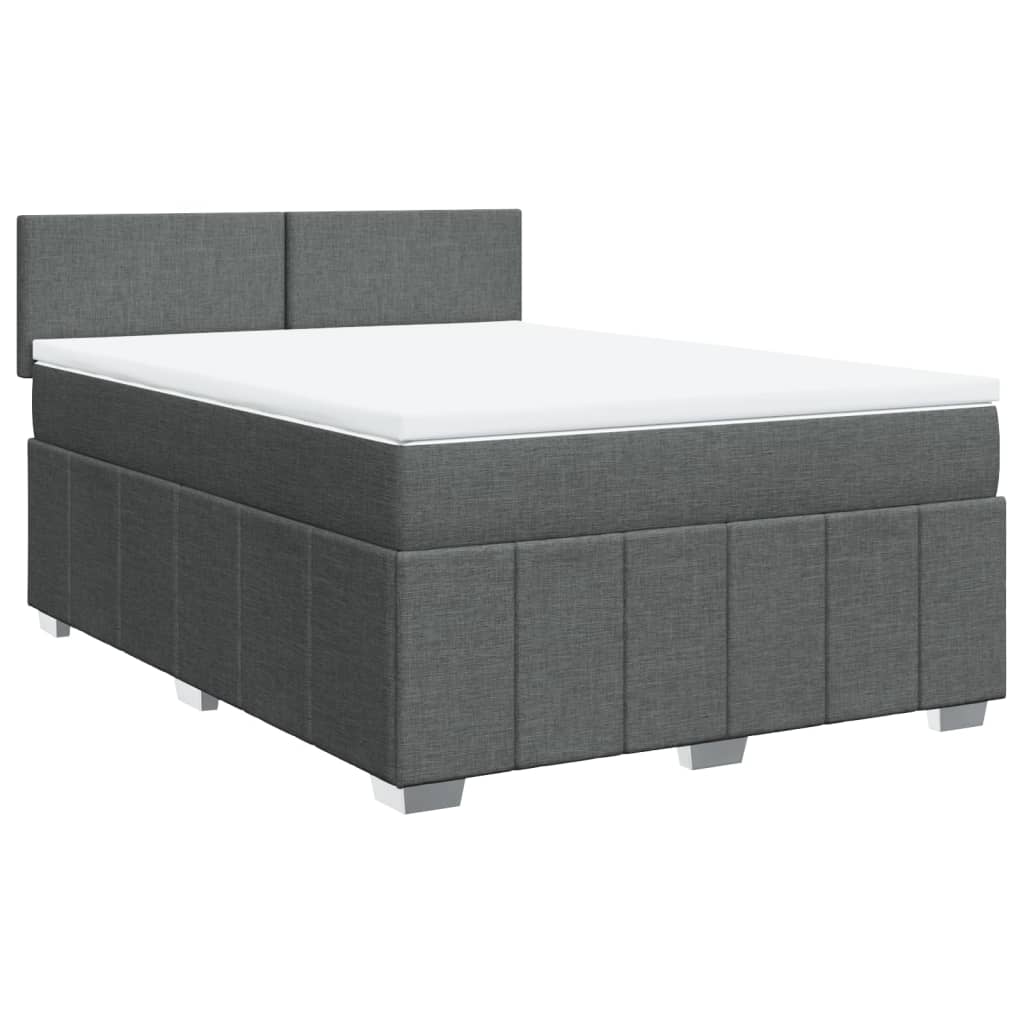 Box Spring Bed with Mattress Dark Grey Queen Fabric