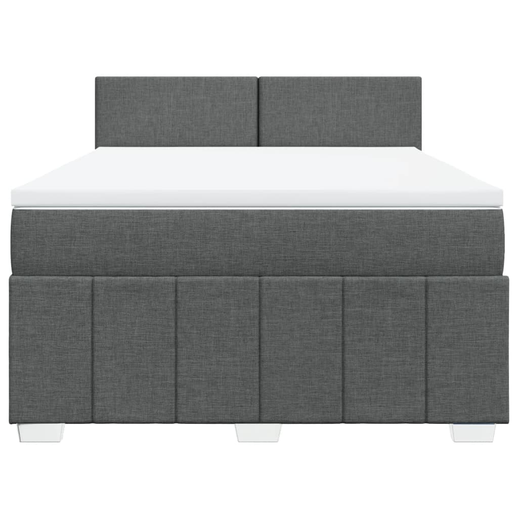 Box Spring Bed with Mattress Dark Grey Queen Fabric