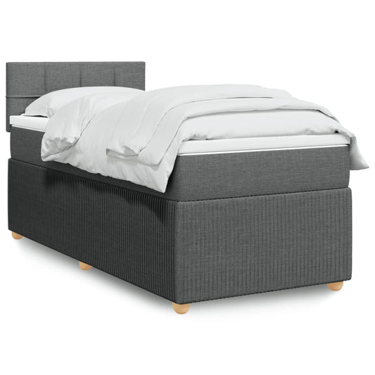 Box Spring Bed with Mattress Dark Grey King Single Fabric