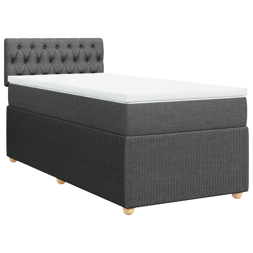 Box Spring Bed with Mattress Dark Grey King Single Fabric