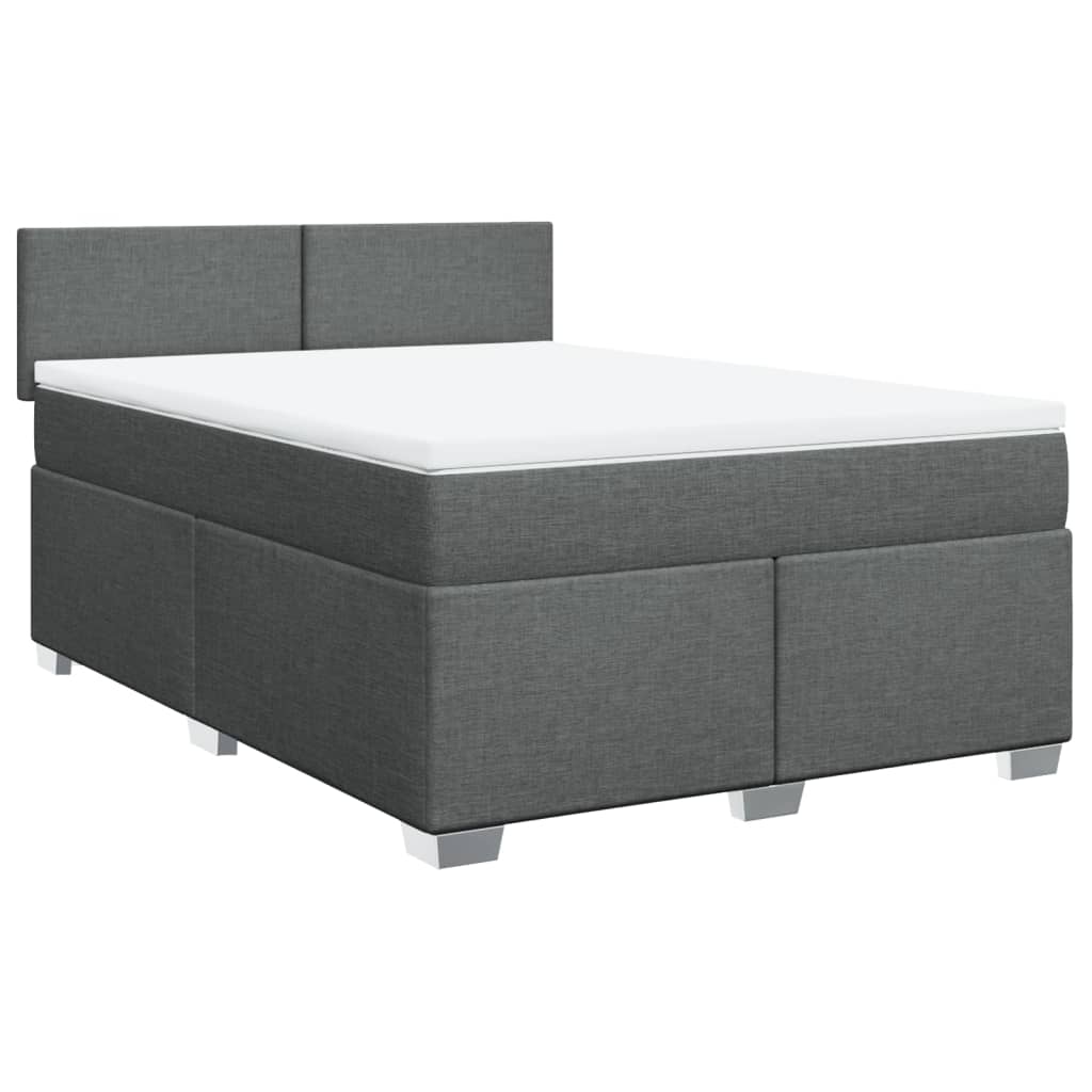 Box Spring Bed with Mattress Dark Grey Double Fabric