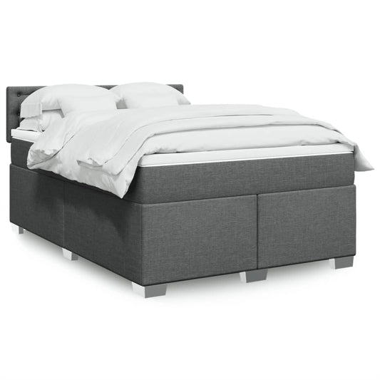 Box Spring Bed with Mattress Dark Grey Double Fabric